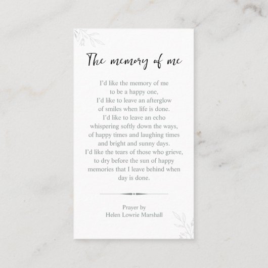 Minimalist Funeral Memorial Prayer Card 名刺 (裏面)