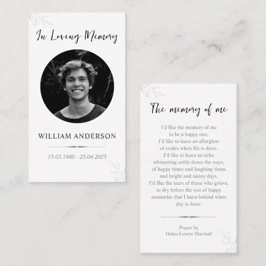 Minimalist Funeral Memorial Prayer Card 名刺 (正面/裏面)