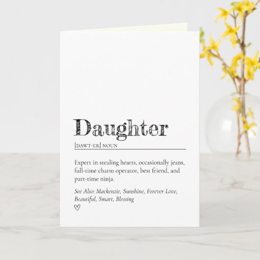 Minimalist Funny and Sweet Daughter Definition カード (黄色い花)
