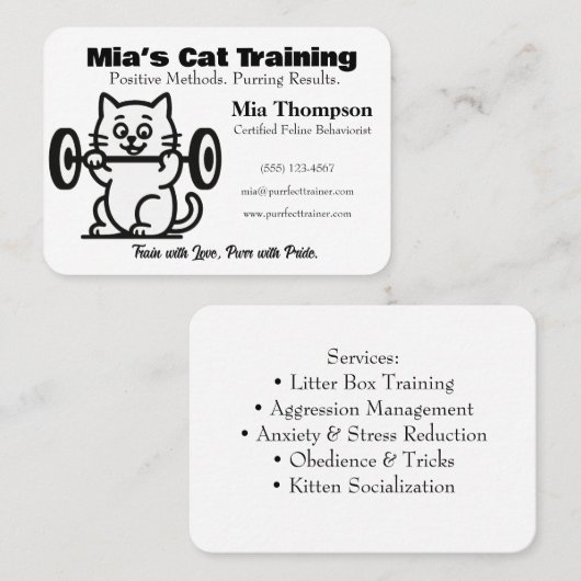 Minimalist Funny Cat Trainer Business Card  名刺 (正面/裏面)