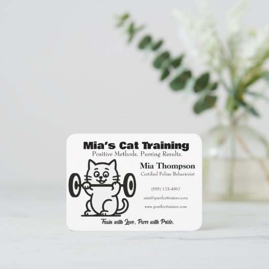 Minimalist Funny Cat Trainer Business Card  名刺 (スタンド正面)