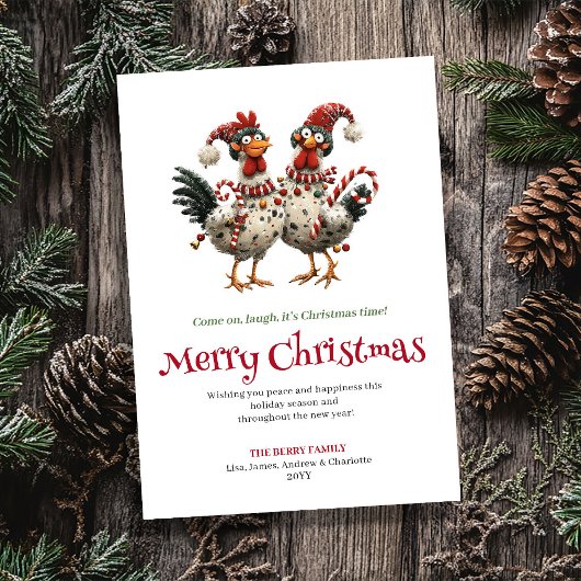 Minimalist funny chickens Christmas greeting card シーズンカード