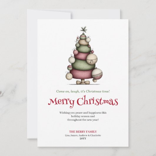 Minimalist funny Christmas tree greeting card シーズンカード (正面)