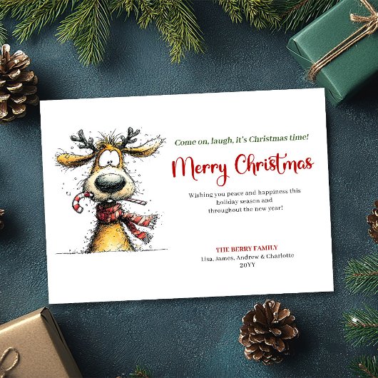 Minimalist funny reindeer Christmas greeting card シーズンカード