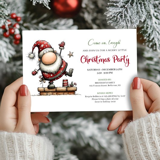 Minimalist funny Santa Christmas party invitation 招待状