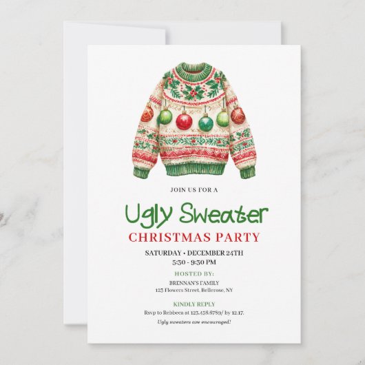 Minimalist Funny Ugly Sweater Holiday Card 招待状 (正面)