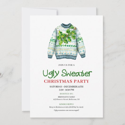 Minimalist Funny Ugly Sweater Party Invitation 招待状 (正面)