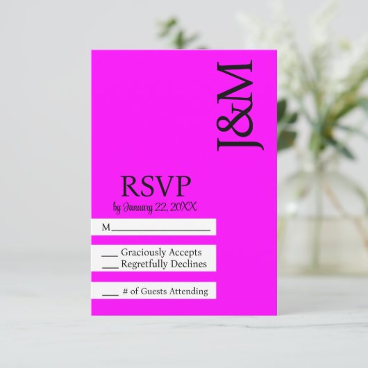 Minimalist Fuschia Magenta RSVP card (スタンド正面)