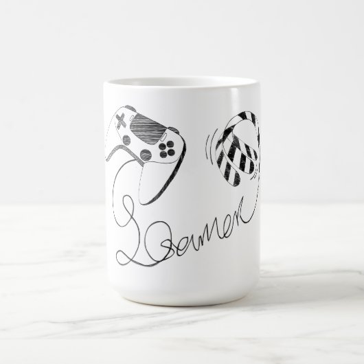 Minimalist Gamer Cat Line Art - Controller Cable  コーヒーマグカップ (中央)