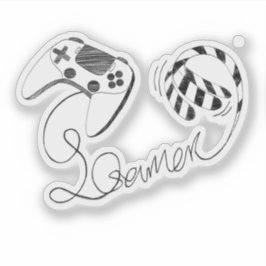 Minimalist Gamer Cat Line Art - Controller Cable  シール