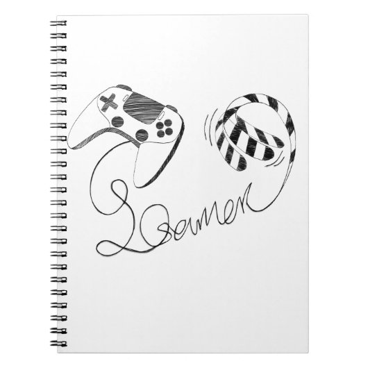 Minimalist Gamer Cat Line Art - Controller Cable ノートブック (正面)