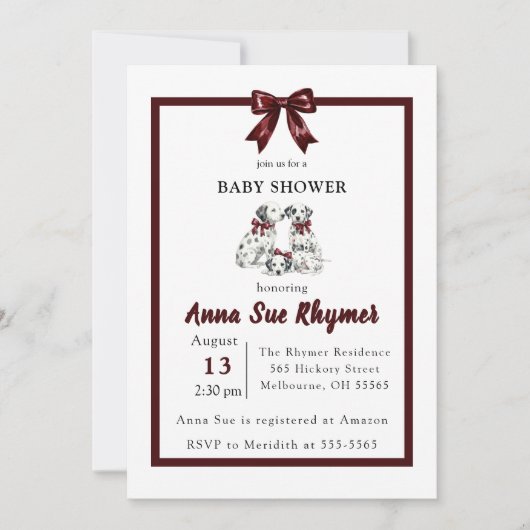 Minimalist Gender Neutral Chic Dalmation Invite 招待状 (正面)