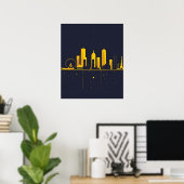 Minimalist Geometric City Skyline Silhouette ポスター (ホームオフィス)