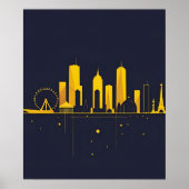 Minimalist Geometric City Skyline Silhouette  ポスター (正面)