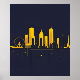 Minimalist Geometric City Skyline Silhouette  ポスター