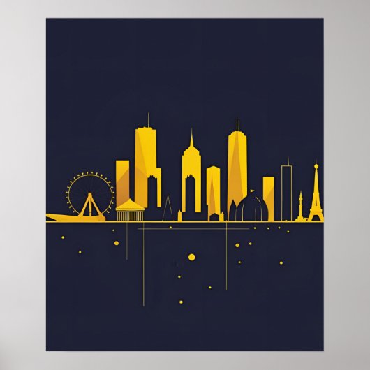 Minimalist Geometric City Skyline Silhouette ポスター (正面)