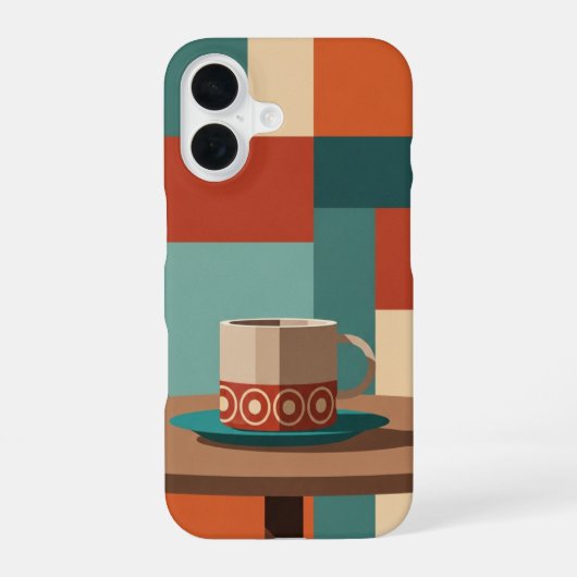 Minimalist Geometric Coffee Cup Scene iPhone 16ケース (裏面)