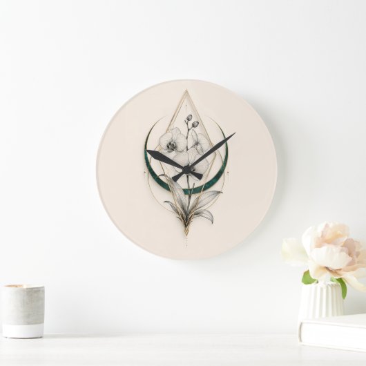 Minimalist Geometric Gold Orchid Luxury Acrylic ラージ壁時計 (ホーム)