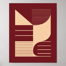 Minimalist Geometric Shapes on Dark Red Background ポスター