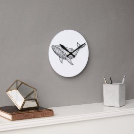 Minimalist Geometric Whale Wall Clock ラウンド壁時計