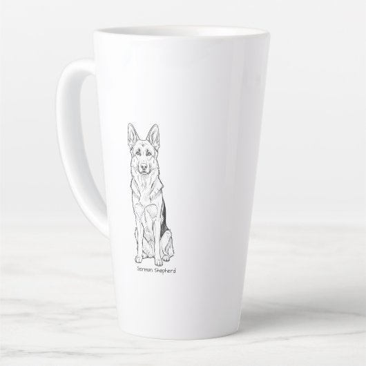 Minimalist German Shepherd Dog Line Art  カフェラテマグ (左アングル)
