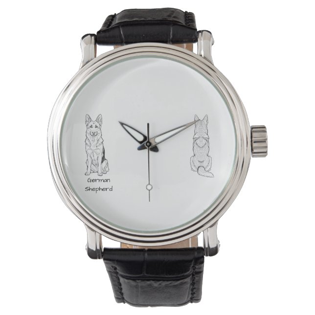 Minimalist German Shepherd Dog Line Art  腕時計 (正面)