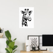 Minimalist Giraffe Black and White  ポスター (ホームオフィス)