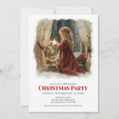 Minimalist girl awaits Santa editable holiday  招待状 (正面)