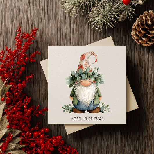 Minimalist Gnome Merry Christmas シーズンカード