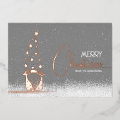 Minimalist Gnome Two Photo Rose Gold Christmas 箔シーズンカード (正面)