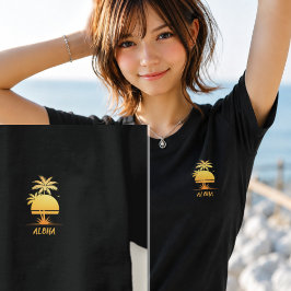 Minimalist Gold Aloha Sunset Palm Tree Pocket Size Tシャツ