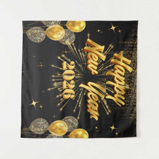 Minimalist Gold And Black New Year Backdrop タペストリー (正面(横))