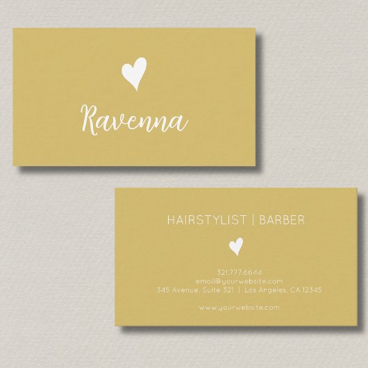 Minimalist Gold and White Heart Barber Name 名刺