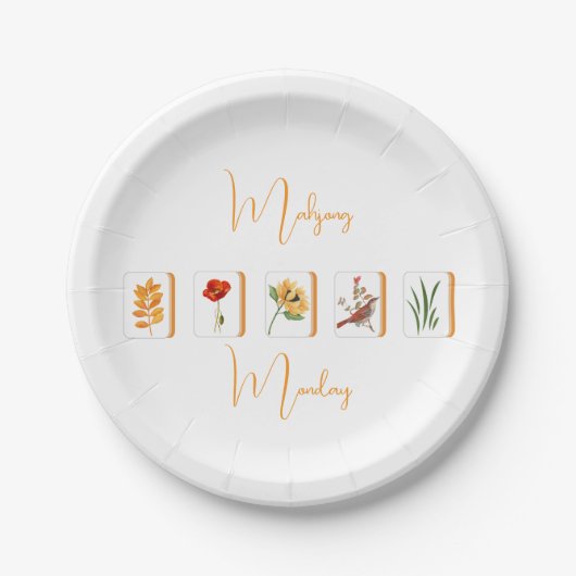 Minimalist Gold and White Mahjong Flower Tiles ペーパープレート (正面)