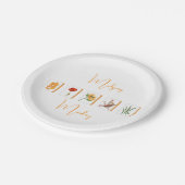 Minimalist Gold and White Mahjong Flower Tiles ペーパープレート (アングル)