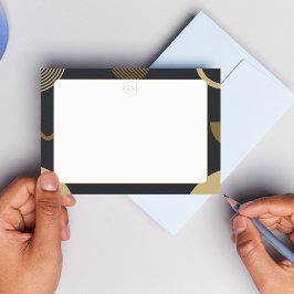 Minimalist Gold & Black Border Monogram Note Card ノートカード