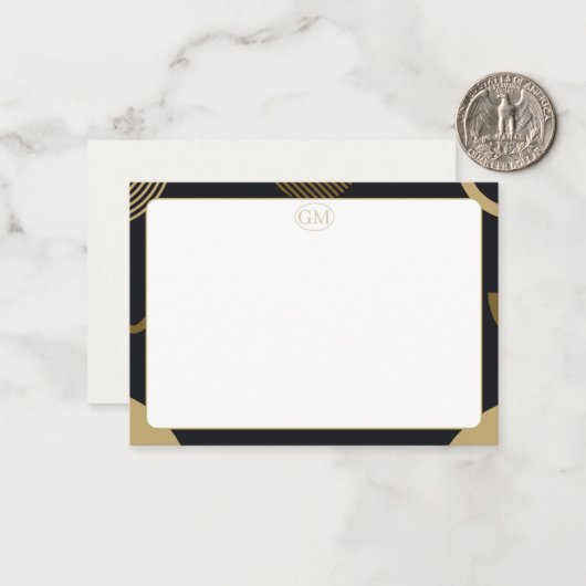 Minimalist Gold & Black Border Monogram Note Card ノートカード (正面/裏面インサイチュ)