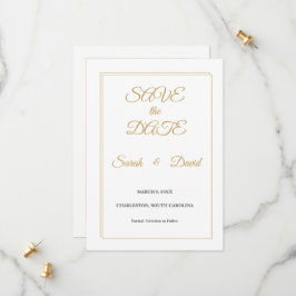 Minimalist Gold Border Save the Date Card セーブザデート