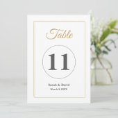 Minimalist Gold Border Wedding Table Number Card 招待状 (スタンド正面)
