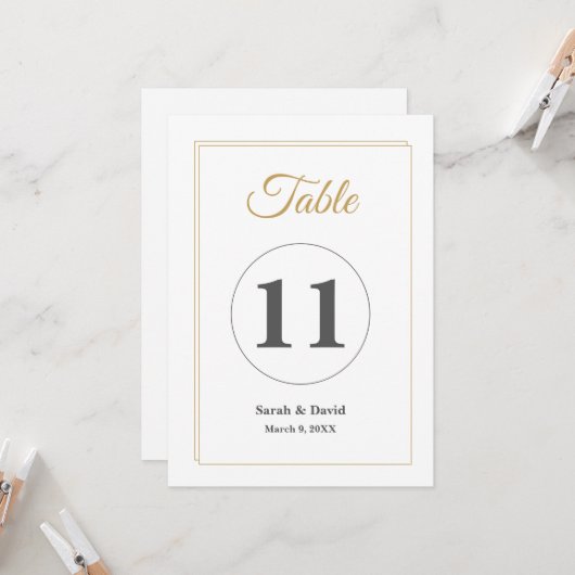 Minimalist Gold Border Wedding Table Number Card 招待状 (正面/裏面インサイチュ)