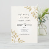 Minimalist Gold Botanical Eucalyptus Wedding セーブザデート (スタンド正面)