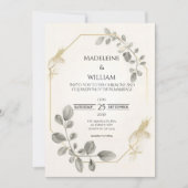 Minimalist Gold Botanical Wedding Invitation 招待状 (正面)