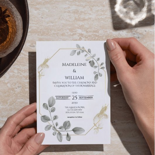 Minimalist Gold Botanical Wedding Invitation 招待状