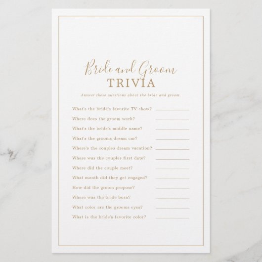 Minimalist Gold Bride and Groom Trivia Game チラシ (正面)