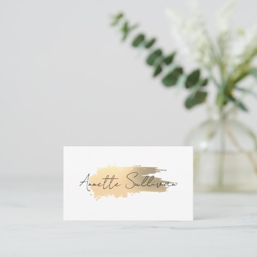 Minimalist gold brushstroke white Business Card 名刺 (スタンド正面)