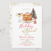 Minimalist Gold Christmas Party Red Holiday Brunch 招待状 (正面/裏面)