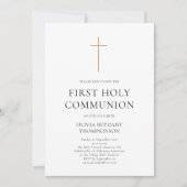 Minimalist Gold Cross First Holy Communion 招待状 (正面)