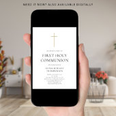 Minimalist Gold Cross First Holy Communion 招待状
