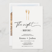 Minimalist Gold Cutlery Photo Rehearsal Dinner 招待状 (正面/裏面)