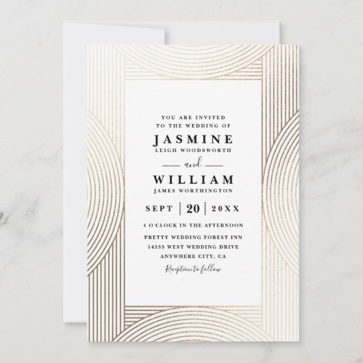Minimalist Gold Elegant Modern QR Code Wedding 招待状 (正面)